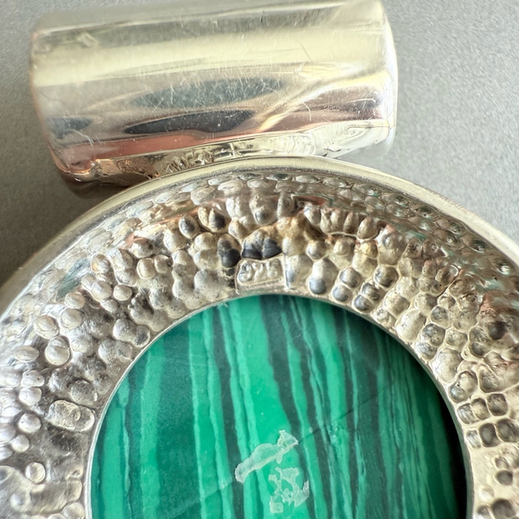 Large 44.89 CT Malachite Sterling Silver 925 Enhancer 1.75" Slide Pendant - Picture 5 of 7